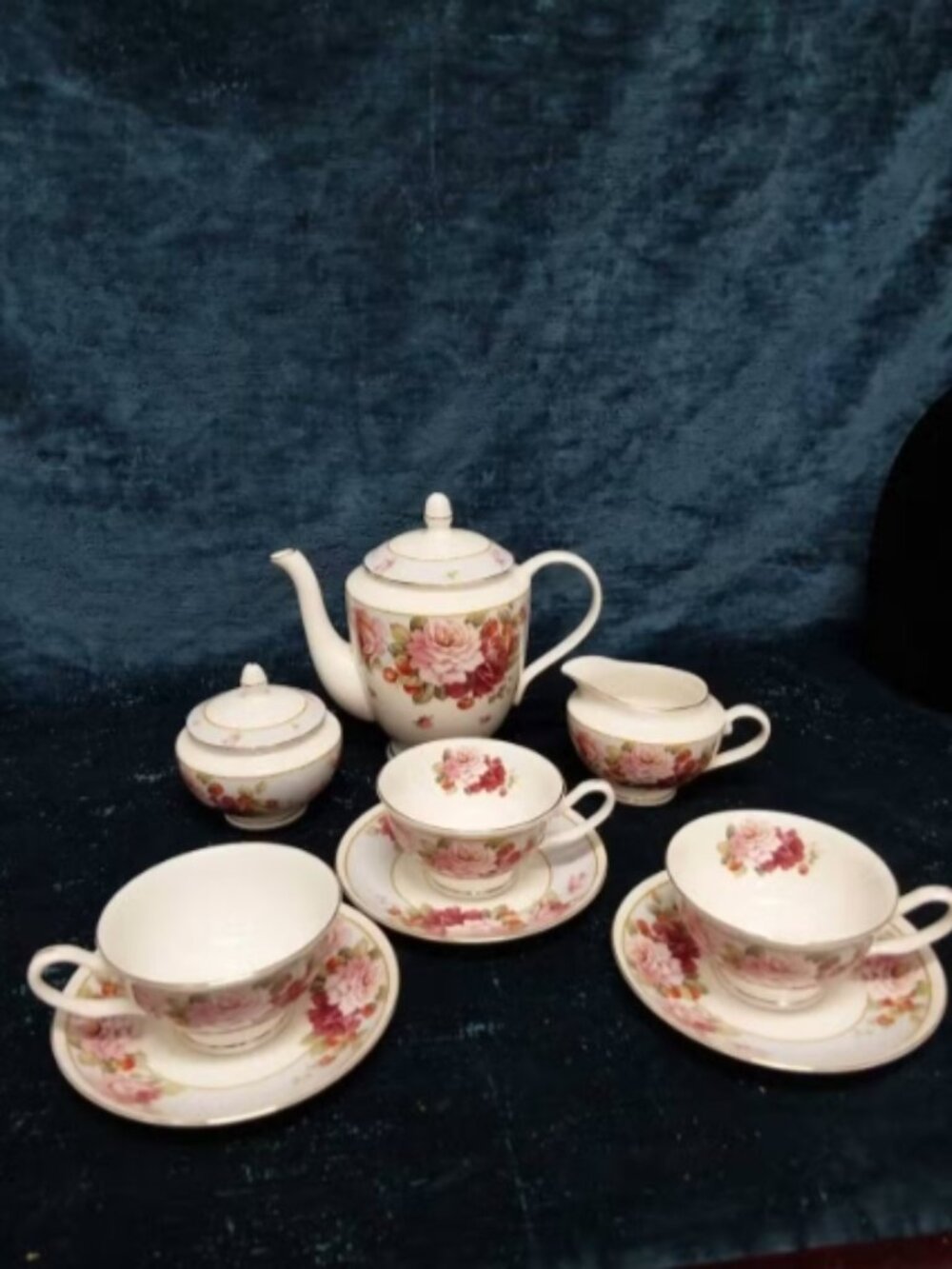 New Vintage Stechol Graciie Rose Flower Bone China Tea Set - 10 Pieces